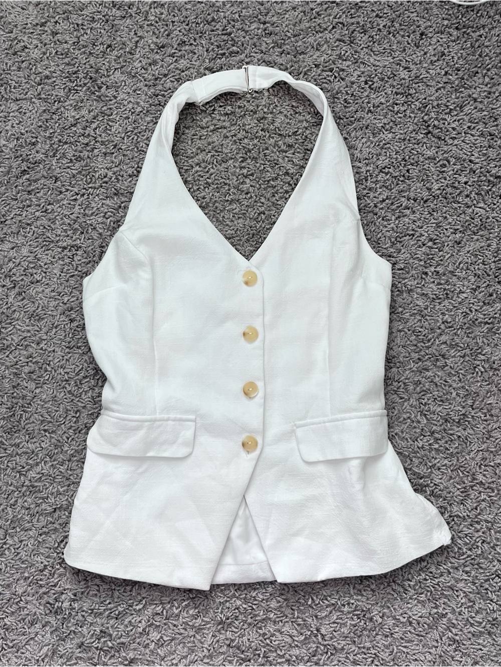 White Halter Button-Front Women’s Top